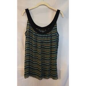 New York Co. Blue Green Black Chevron Stripe Sleeveless Sheer Women's Top Size L